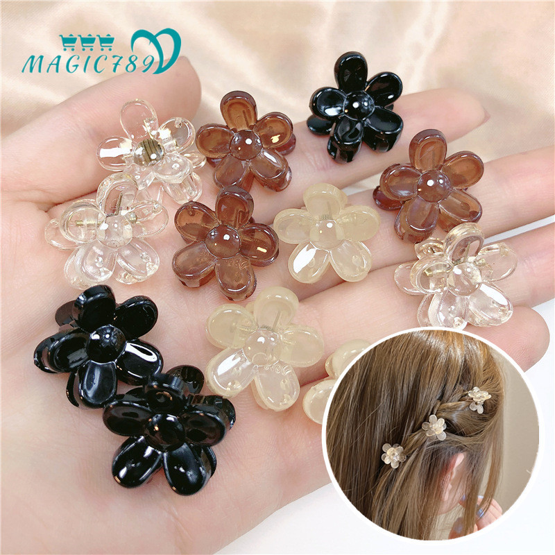 Magic789 Lovely Girls Acrylic Small Flower Hair Claw Clip Braiding Tool for Women Transparent Mini Hairpin