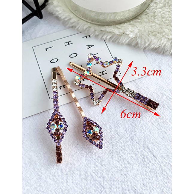 LRC Jepit Rambut Fashion Alloy Diamond Five-pointed Star Diamond Hair Clip Set F62169