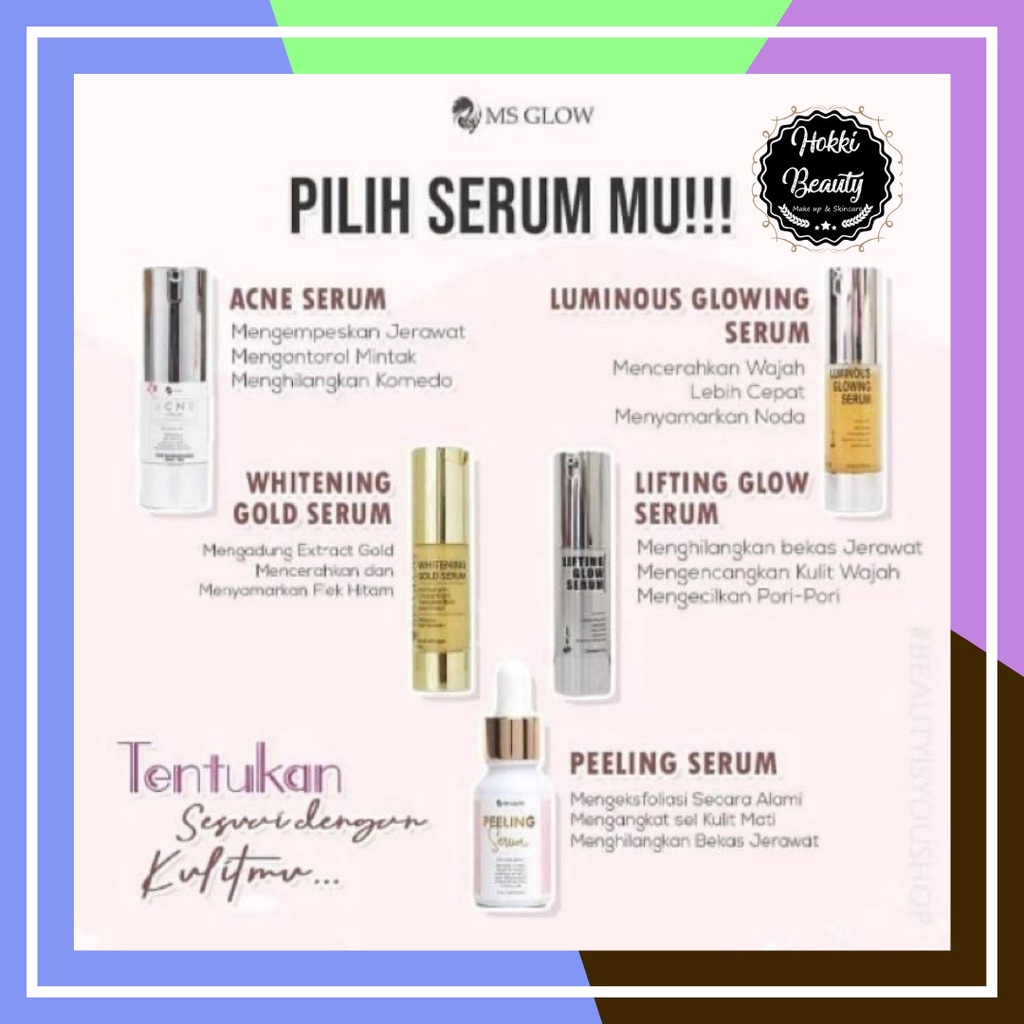 Serum Wajah Ms Glow Whitening Gold Serum / Acne Serum / Lifting Serum / Luminous Serum / Peeling Serum