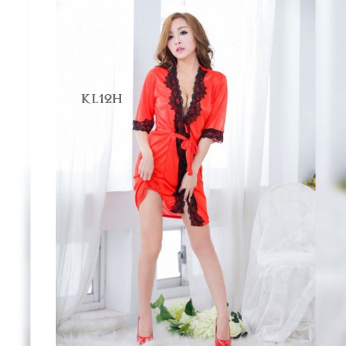 [PRODUK TERBATAS] BAJU TIDUR KIMONO SLEEPWEAR PIYAMA WANITA SATIN MERAH KL12H