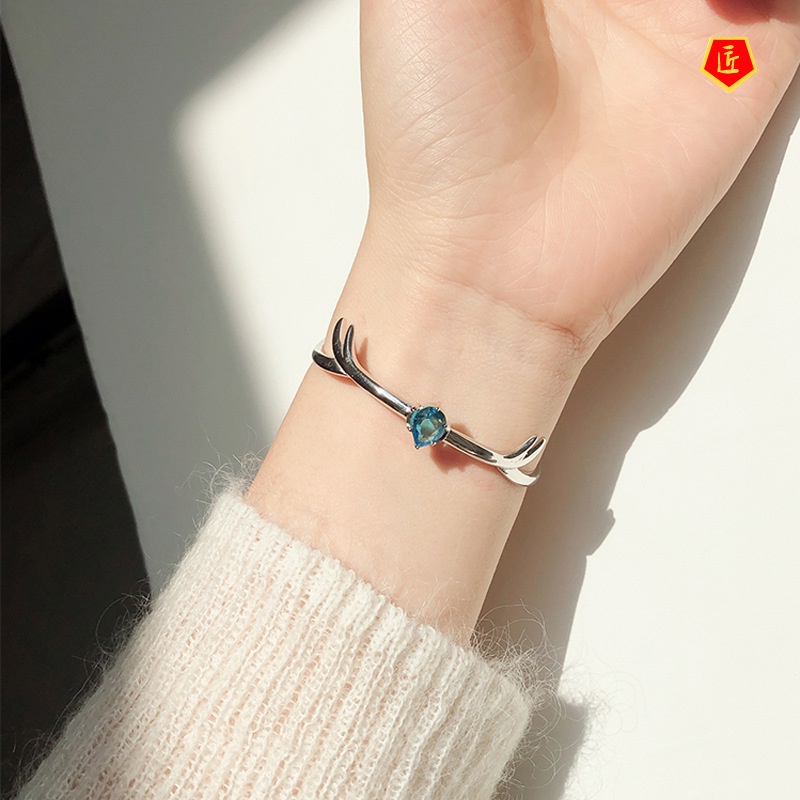 [Ready Stock]925 Silver Blue Gem Antlers Bracelet Niche Design