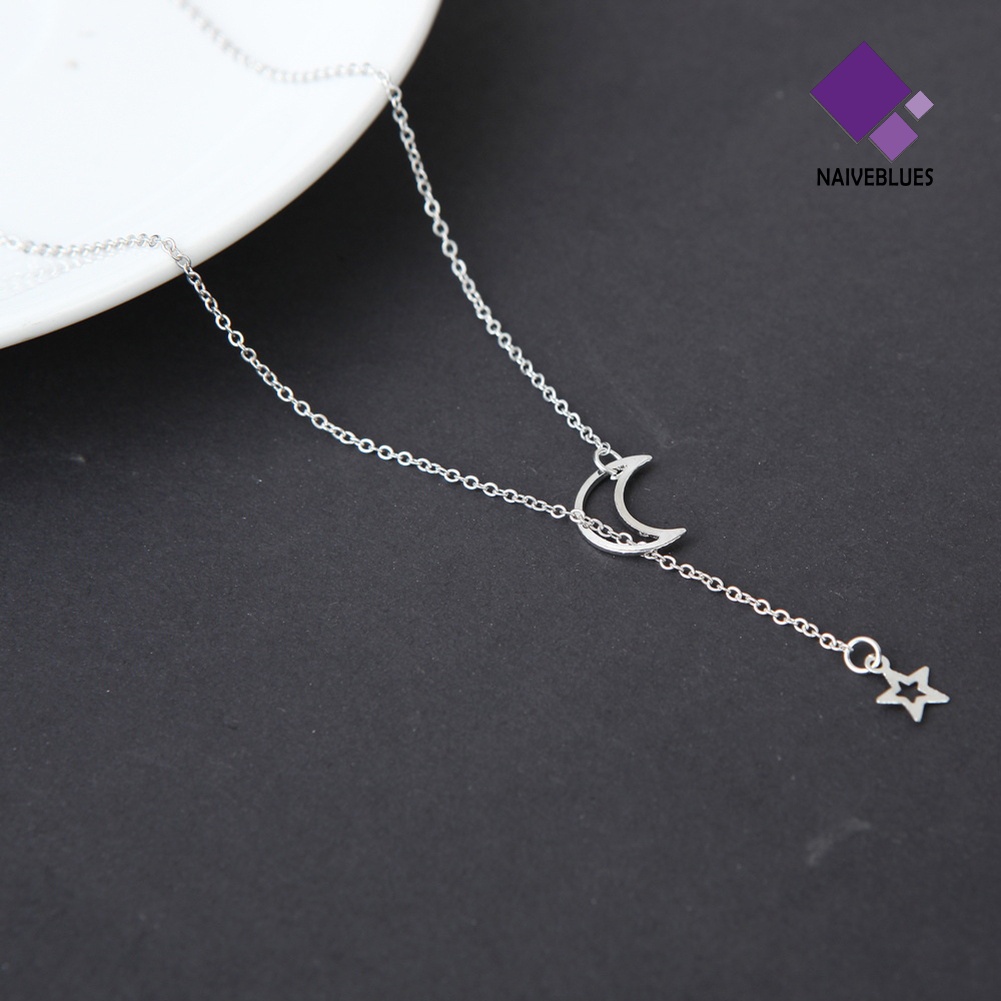 Kalung Choker Liontin Bulan Bintang Model Simple Untuk Wanita