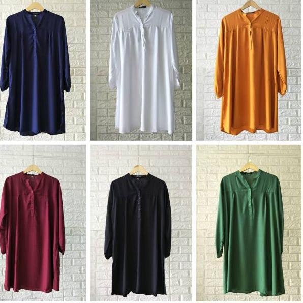 ➻ Tunik Polos - ijo Botol - Dark Green - Tunik Rayon - Fathin Basic - Long Tunik ♨