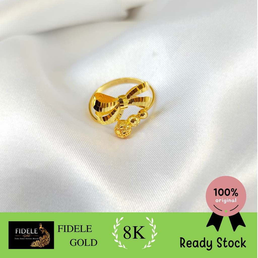 Cincin Kendari Mewah Kuning Berkilau Cincin Emas Asli Kadar 375