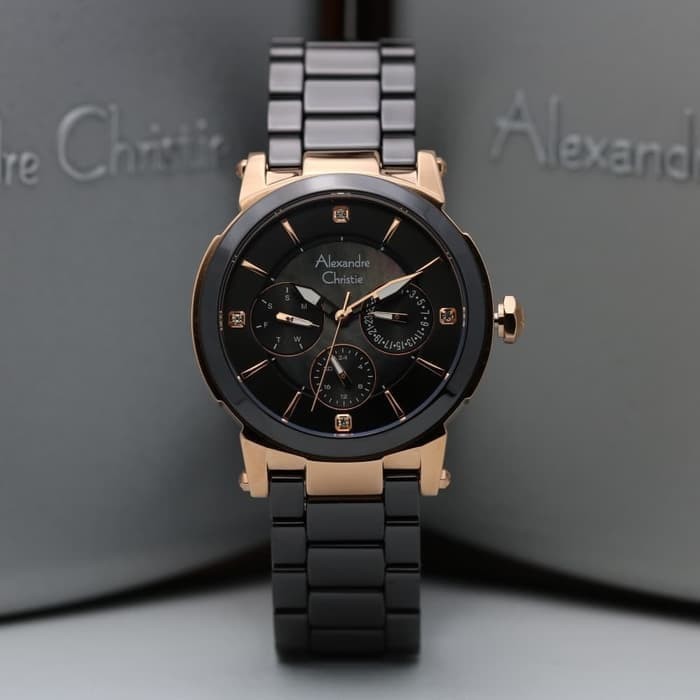 [Free Baterai] JAM TANGAN WANITA ALEXANDRE CHRISTIE AC 2517 ROSEGOLD BLACK CERAMIC ORIGINAL GARANSI RESMI 1 TAHUN