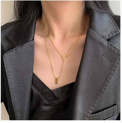 Kalung Model double layer Bahan titanium steel 18K gold Gaya Korea Untuk Wanita