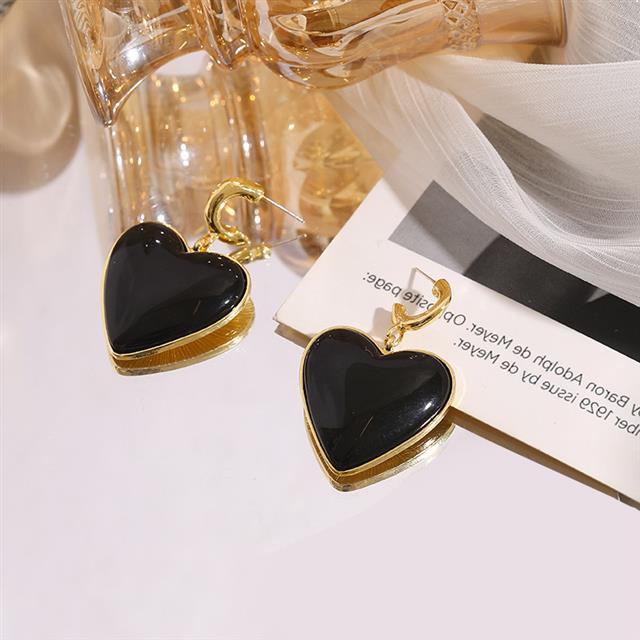 Gaya Korea 925 perak Mori gaya hitam CINTA jantung stud anting-anting canggih Dongdaemun anting-anti