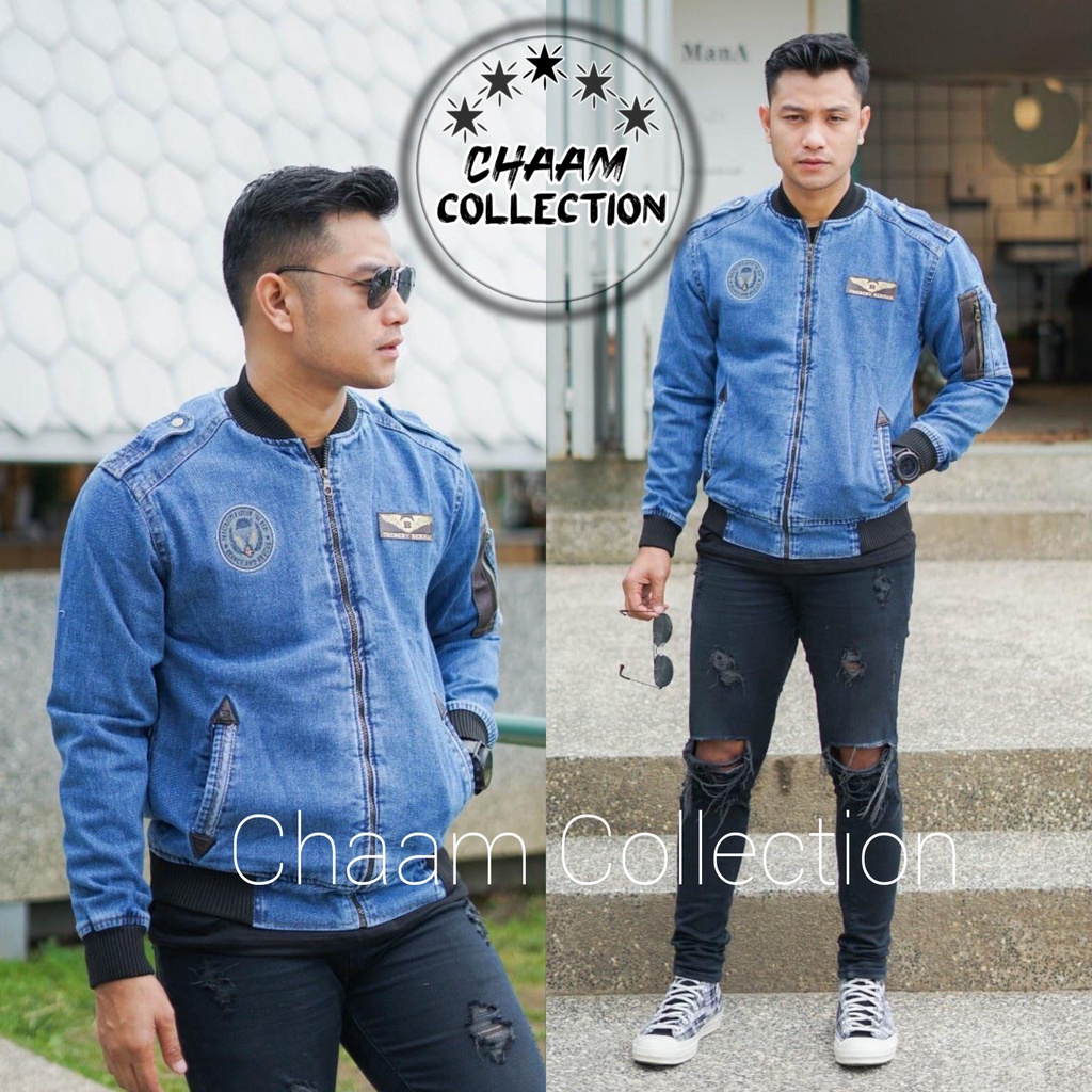 Jaket Bomber Jeans Pria |Jaket Shanghai Pria Light Blue and Dark Blue