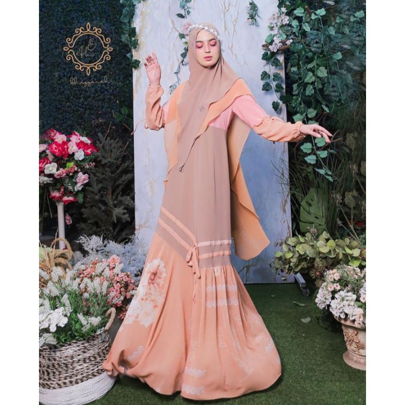 KHAZZANAH/Banjar Set Mocca Peach by Khazzanah/Syar'i Branded/Syar'i Elegant