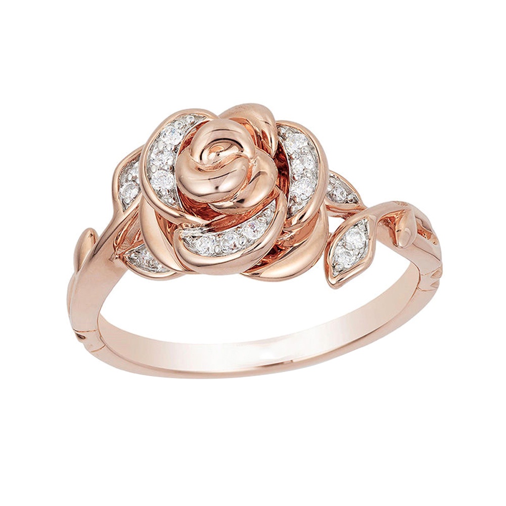 Hu Hu Hu Hu Hu Alat Bantu Pasang Kacamata♡ Set Kalung + Anting + Cincin Bentuk Bunga Mawar Aksen Berlian Imitasi Untuk Perhiasan Wanita