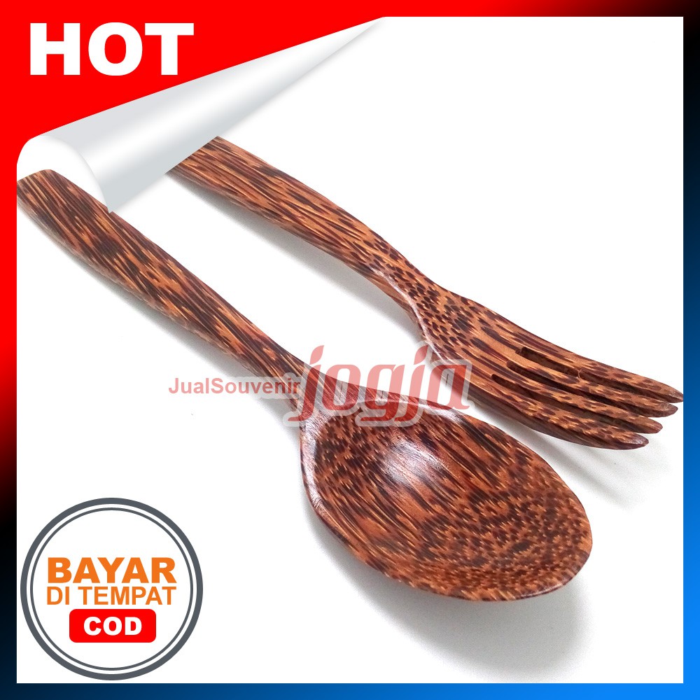 Sendok Makan + Garpu Kayu Glugu Pohon Kelapa