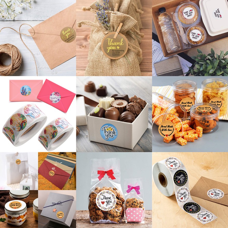 

STICKERS THANK YOU 1 Inch Thanks For Baking Vintage Decorative Label Handmade With Love Flower Foil