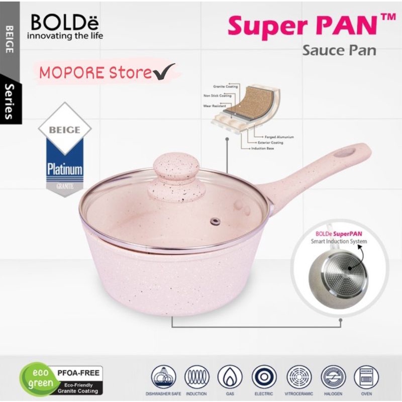 BOLDe Sauce PAN 18 cm + Glass lid, Granite Beige Series