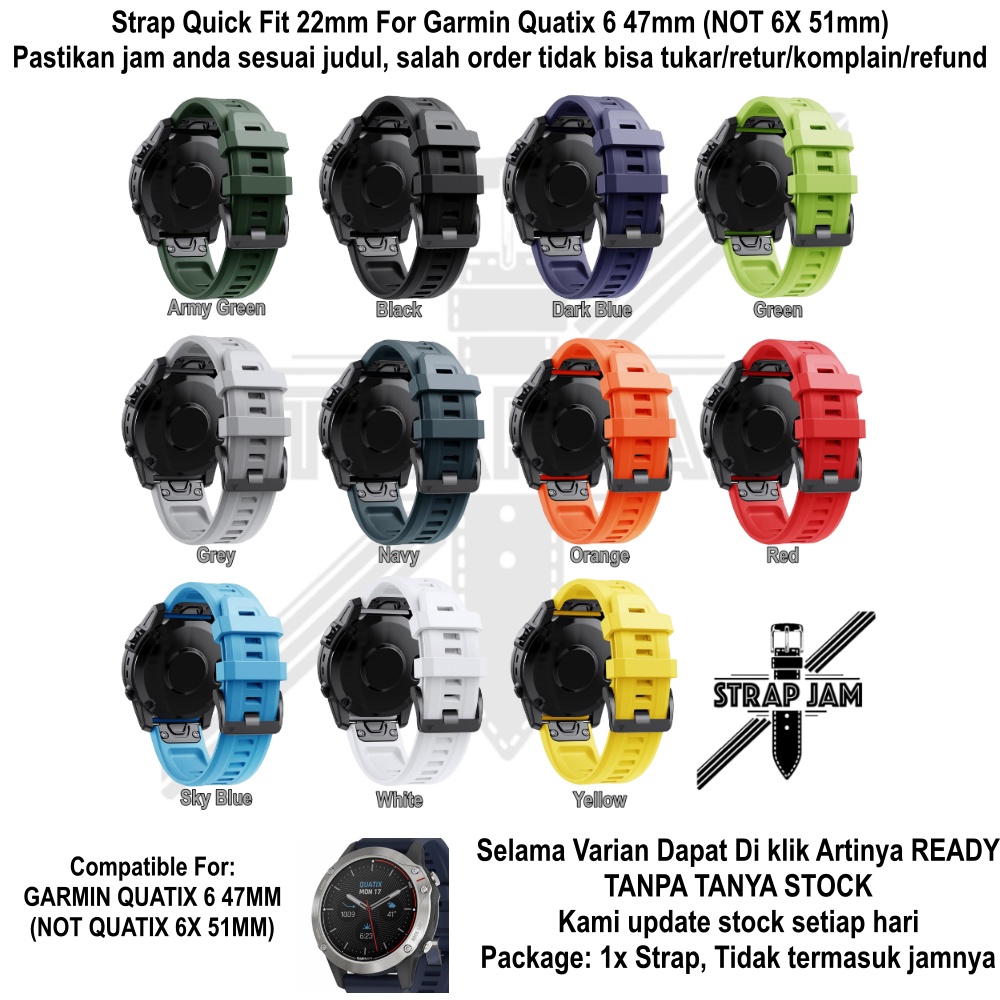 MF7 Strap Garmin Quatix 6 47mm - Tali Jam Tangan Quick Fit 22mm Rubber Silikon Sporty