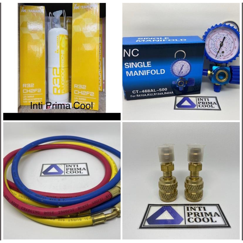 Paket isi freon AC rumah R32 lengkap Freon + manifold + selang + adaptor