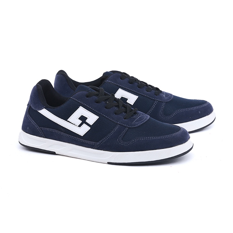 Sepatu Pria Warna Biru Skacher Suede Garis Putih Keren Sneaker Kets Casual Bermain Remaja Cowok SGR.