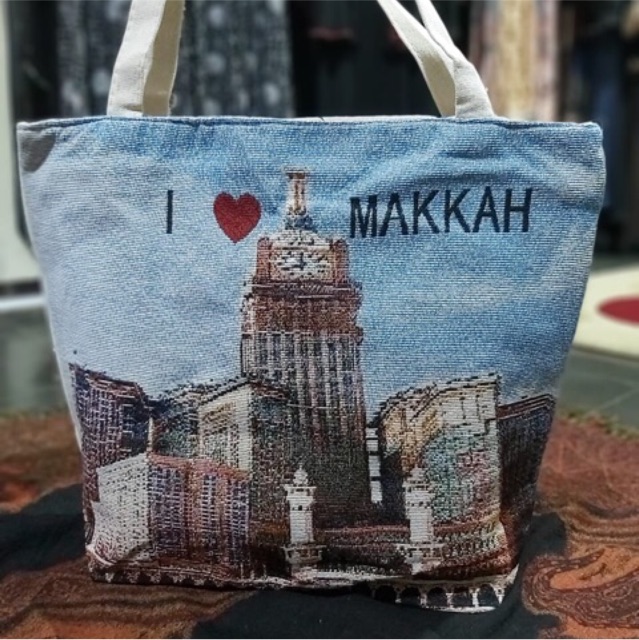 Tas tangan tote bag wanita mekah madinah tenteng besar sizs 42x46 cm oleh oleh haji umroh bukan prin