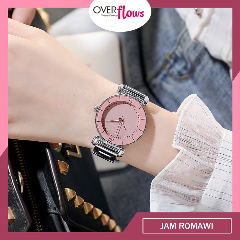 OVERFLOWS.ID AM TANGAN QUARTZ LUMINOUS STRAP STAINLESS STEEL WARNA SILVER CASUAL FASHION  WANITA JAM TANGAN IMPORT MURAH