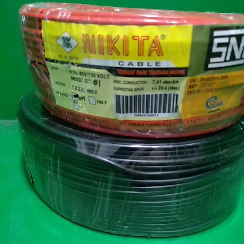 KABEL KAWAT TUNGGAL NYA  2.5MM X 45M HITAM MERAH MERK RANDOM