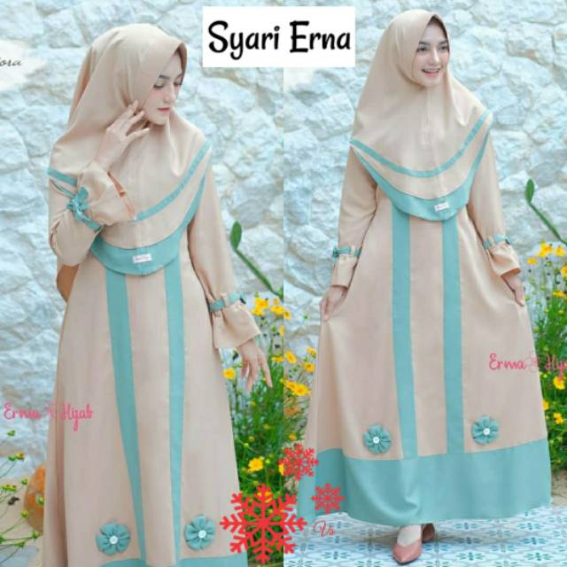 ERNA SYAR'I SET PLUS KHIMAR GAMIS SYAR'I TERBARU/ GAMIS MURAH/GAMIS TERBARU/FASHION MUSLIM/BAJUBARU