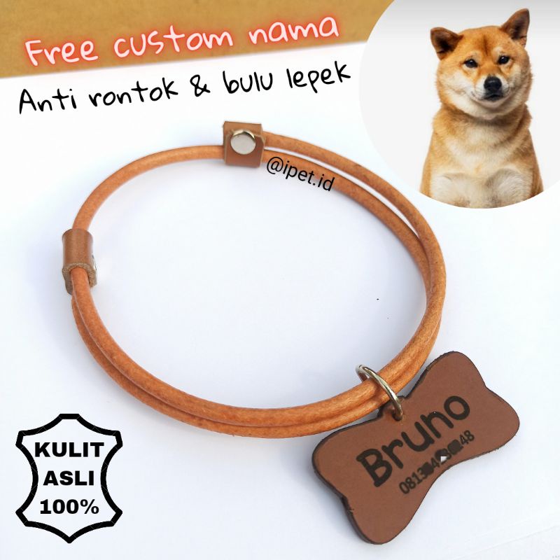 KALUNG ANJING BESAR KECIL NAMA CUSTOM KULIT ASLI ipet