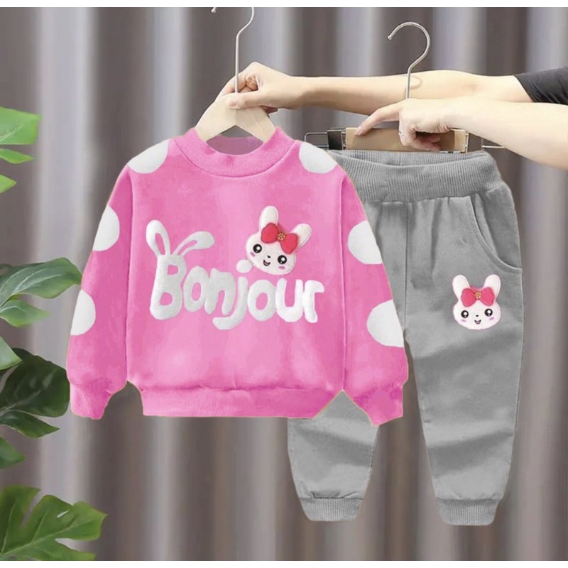 baju anak musim dingin setelan sweater anak perempuan bonjour 1-5 tahun grosir