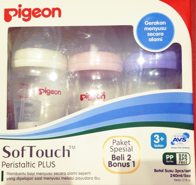 BOTOL PIGEON PERISTALTIC PLUS ISI 3 BOTOL 240 ML