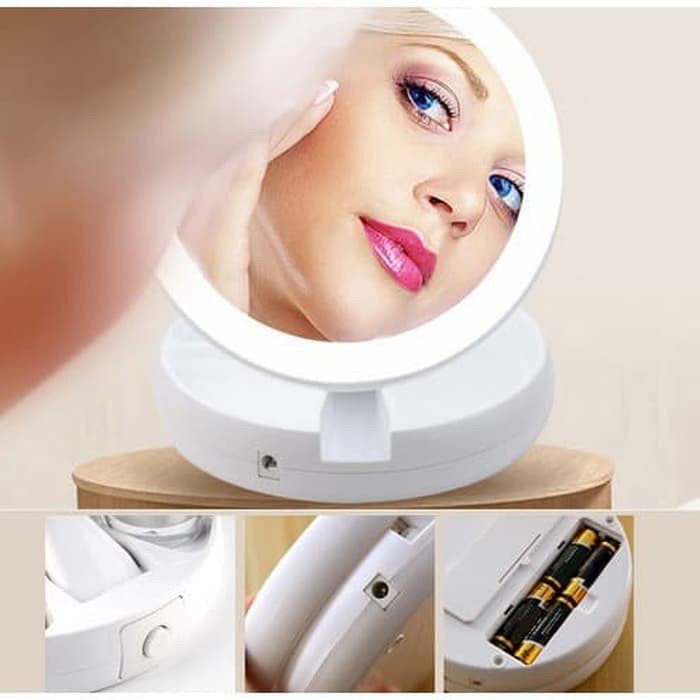 [GRAY.STORE178] Diskon Cermin Makeup Rias Mirror LED Estetik Cermin Lipat Pembesar 2 sisi . CLED