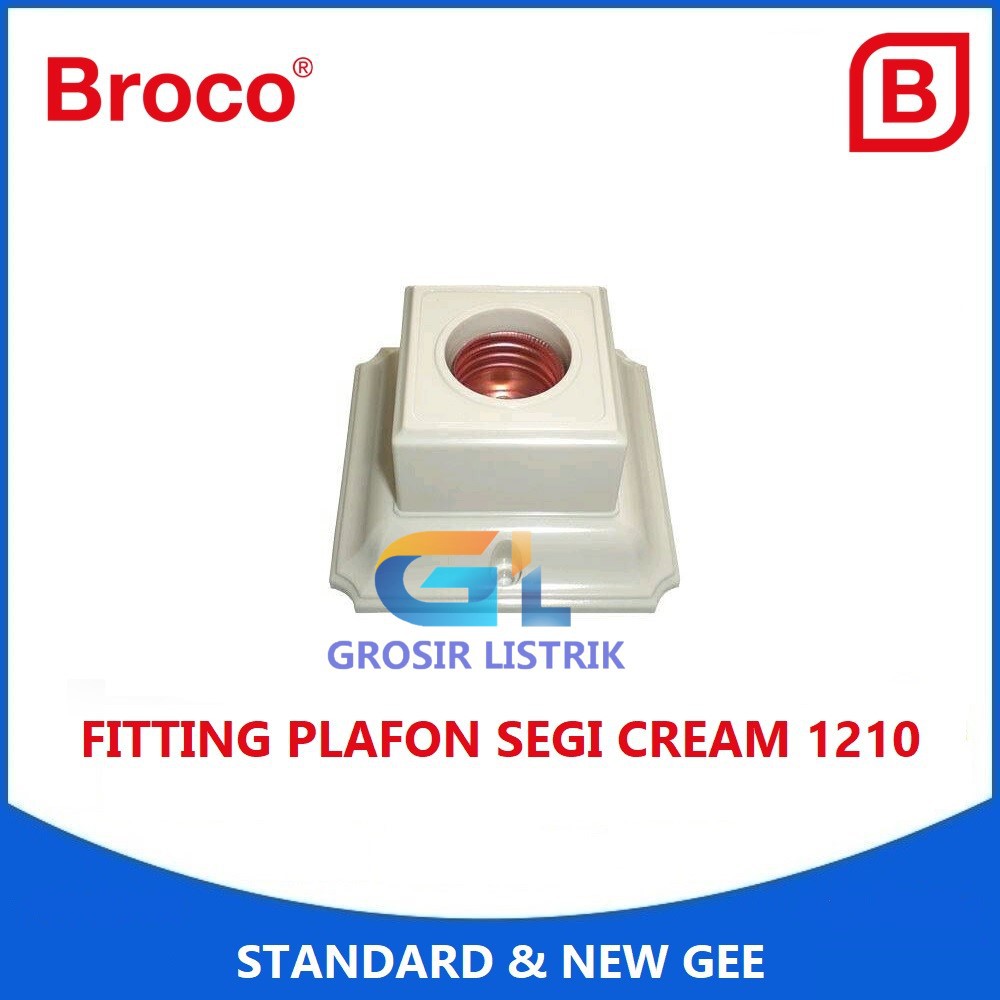 Broco Fitting Plafon Besar Cream 1210 Ceiling Lamp Holder Persegi Segi Original Grosir Promo Murah