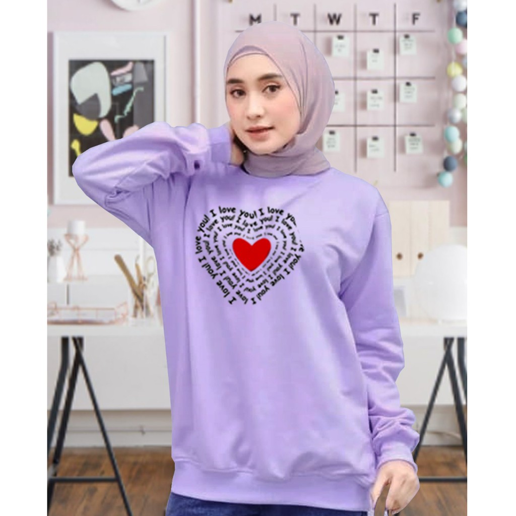 Kaos Lengan Panjang LOVE TULISAN/ Kaos Sweatshirt / Atasan Wanita / Atasan Wanita Lengan Panjang