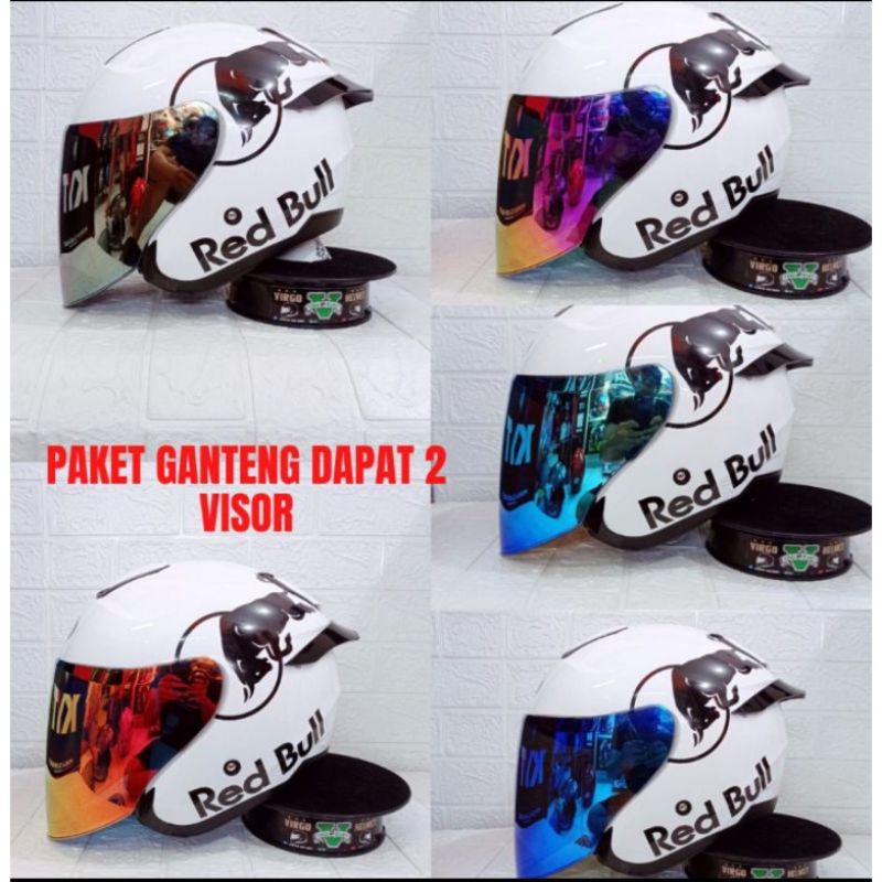 KYT KYOTO SOLID WHITE STIKER RED BULL PAKET GANTENG