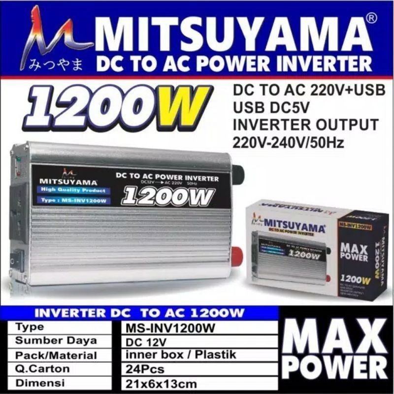 COD Power Inverter 1200 Watt DC to AC Mitsuyama MS-INV1200W