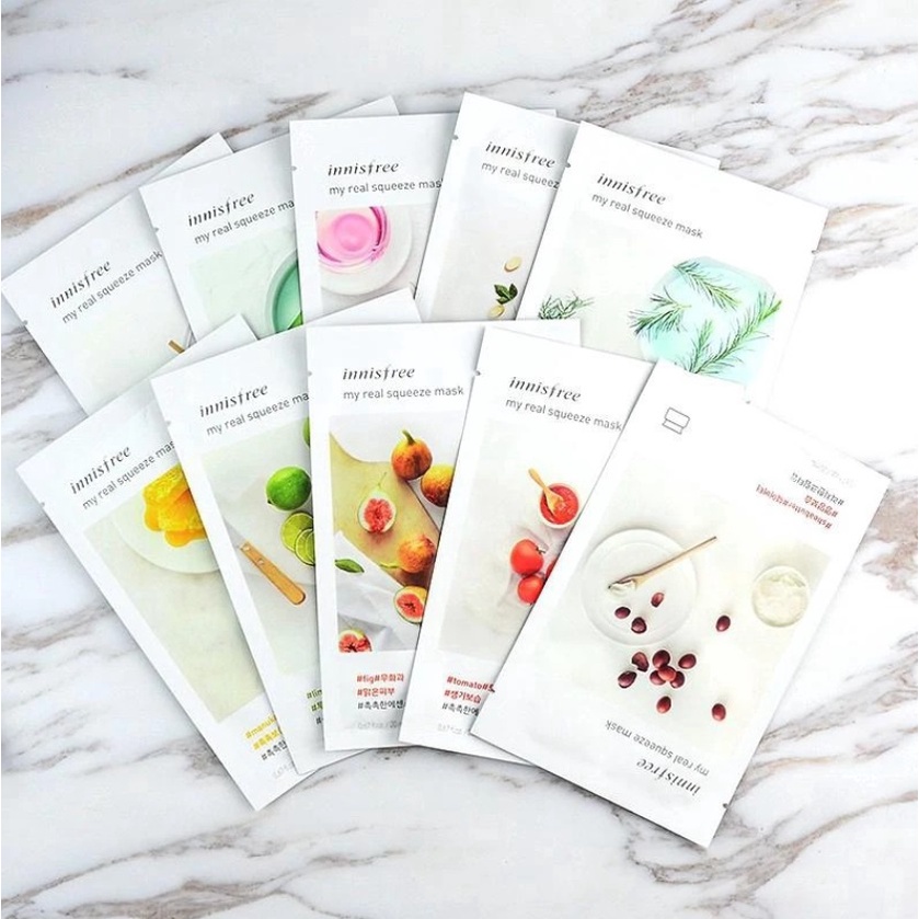 5 Pcs RANDOM Masker Innisfree My Real Squeeze Sheet Mask 23 ml / Masker Wajah Innisfree Glowing / Masker Pemutih Wajah Pencerah Wajah / Masker Wajah Organik Innisfree / Masker Korea Pelengkap Serum Wajah – Masker Muka Pria Wanita Skincare TERLARIS