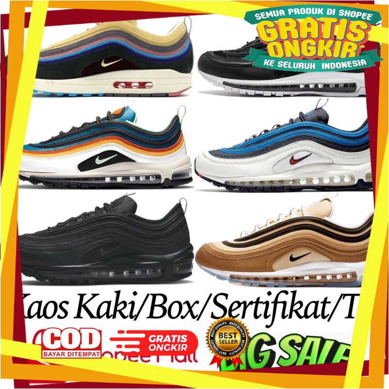 UKURAN SIZE 37 38 39 40 41 42 43 44 45 / Sepatu Running Pria  Airmax Air Max 97 Full All Triple Blac