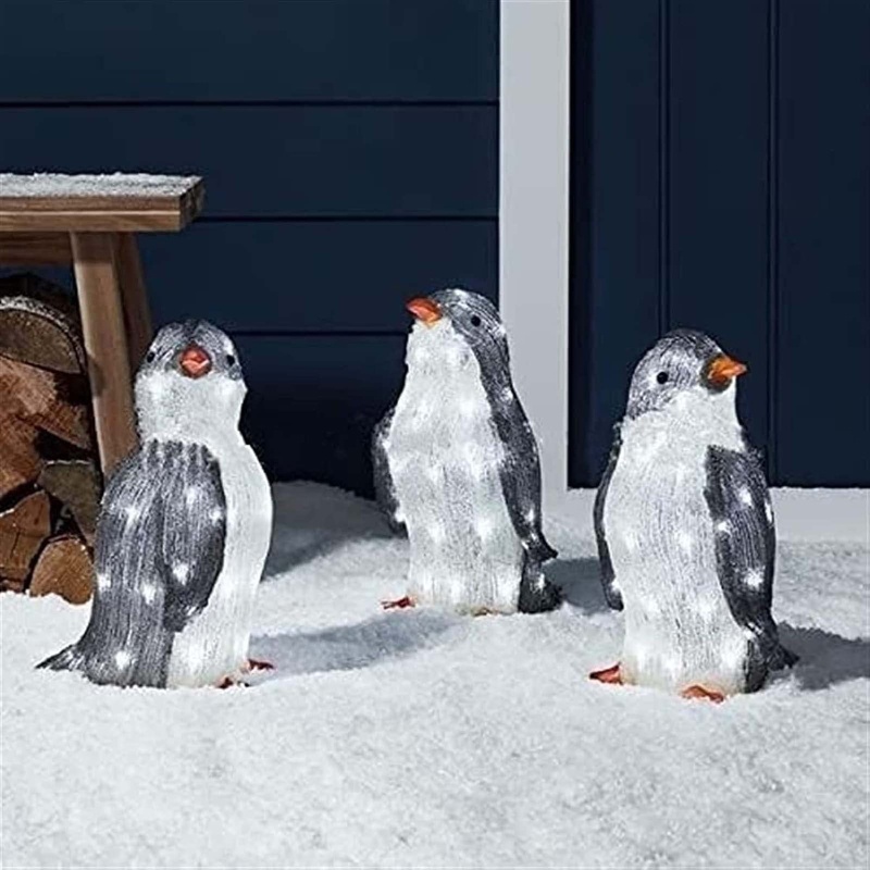 3pcs / Set Ornamen Penguin Dengan Lampu LED Mini Untuk Dekorasi Natal