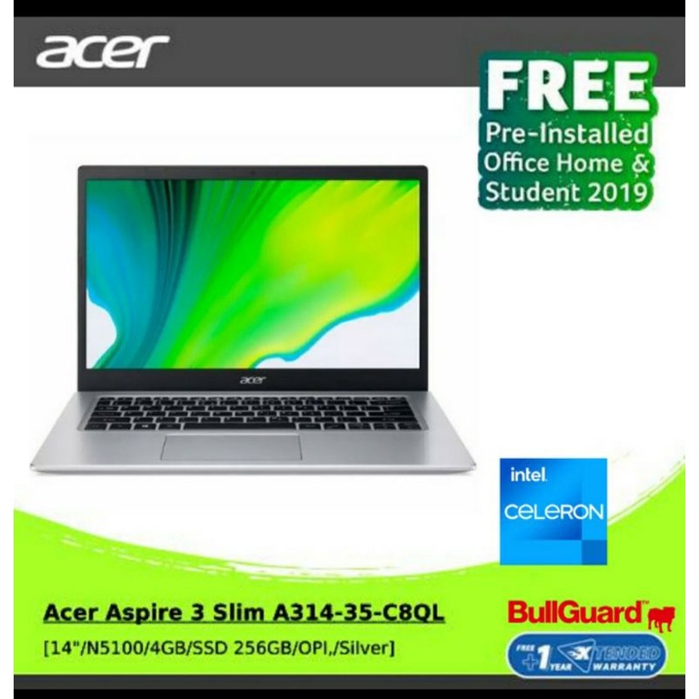 Acer Aspire 3 Slim A314-35-C8QL Celeron N5100 14" 4GB 256SSD Win10 OHS