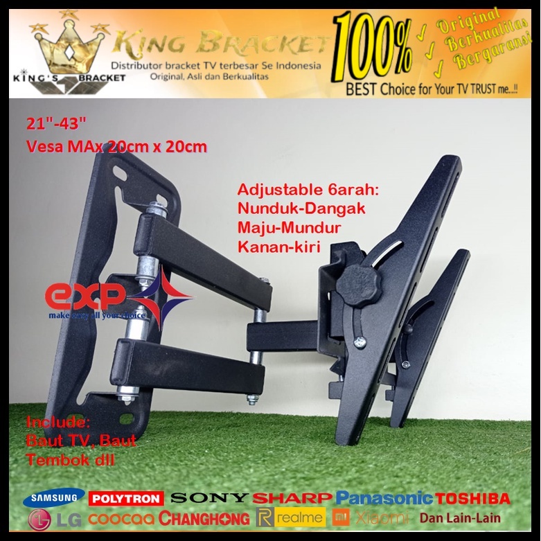 Bracket TV SAMSUNG 14 s/d 43 inch 6 ARAH FULL BESI SUPER KOKOH GARANSI 100% ORI