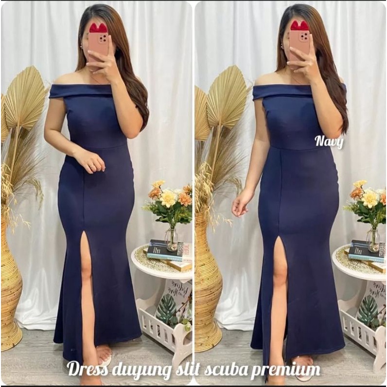 LONG DRESS DUYUNG BELAH SAMPING SCUBA PREMIUM/DRESS PANJANG PESTA