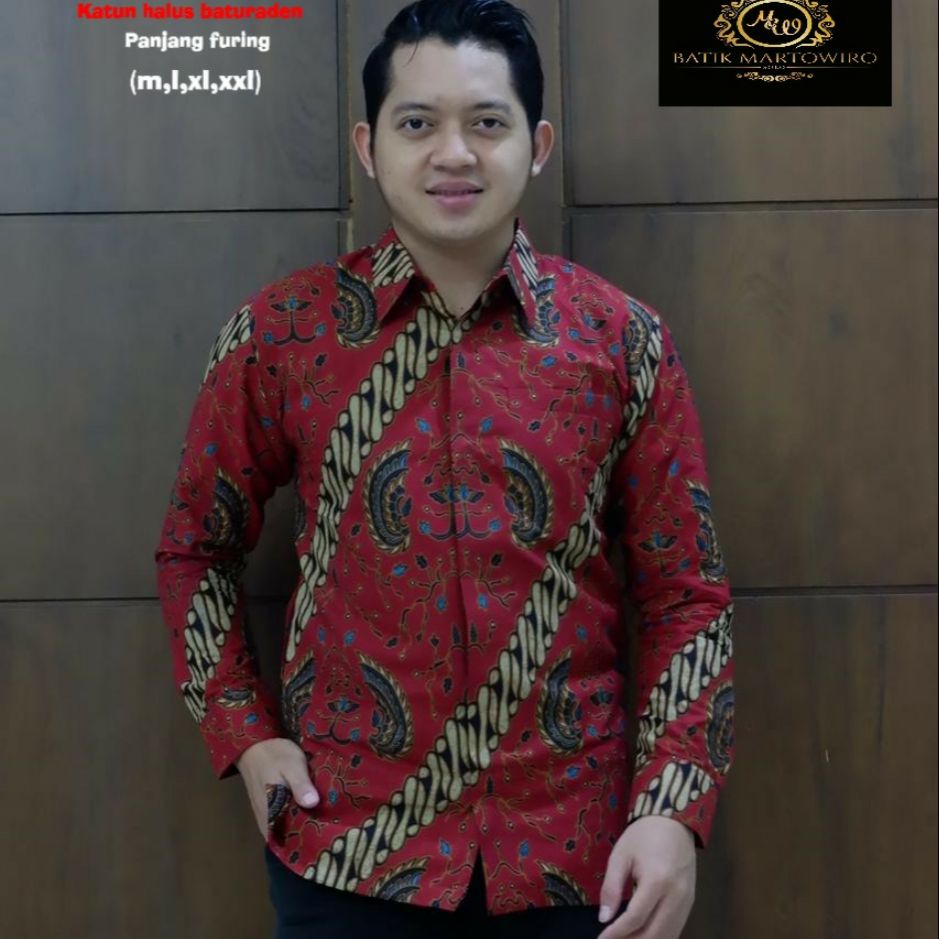 Kemeja Batik Warna Merah Marun PARAMARTA Baju Batik Marun Lengan Panjang Batik Lapis Furing