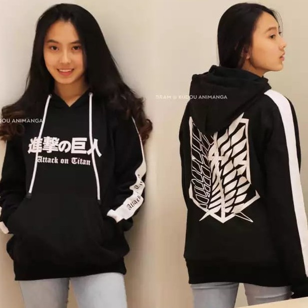 Jaket Hoodie Attack on Titan Plat Putih Terbaru Terlaris