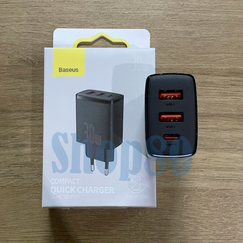 Baseus Adaptor PD 30W USB + Type C Kepala Charger Adapter QC 3.0 Fast Charging PPS Dual Triple Port