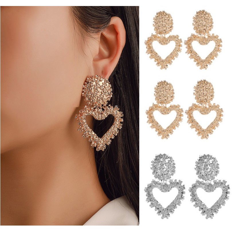 Anting Panjang Gantung LOVE Korea Fashion Vintage Earrings Women Geometric Alloy Earing Giwang