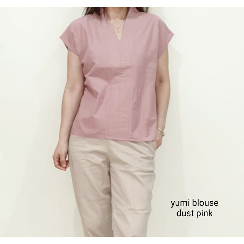 Blouse Atasan Wanita Lengan Pendek Katun Uniqlo, Yumi Blouse#-7