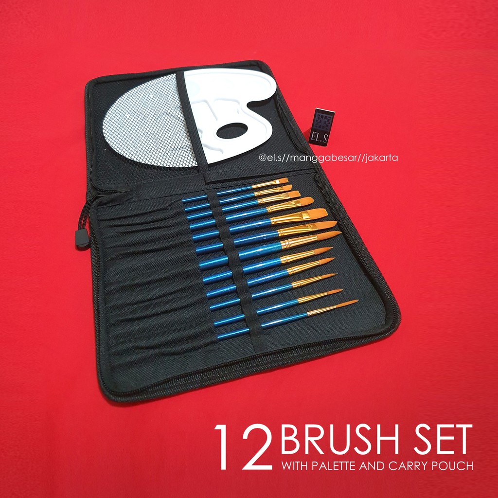 Jual 12 Pcs Brush Set With Palette ( Set Kuas Lukis ) | Shopee Indonesia