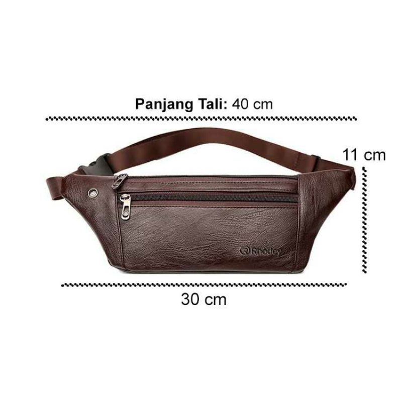 Tas Pinggang Waistbag Pria Bahan Kulit Asli Original Rhodey