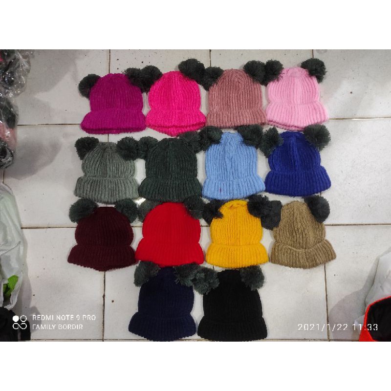 topi kupluk pom-pom baby bisa bordir nama