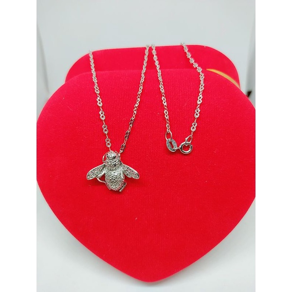 KALUNG PERAK ASLI 925 LAPIS EMAS/KALUNG RANTAI + LIONTIN CAMPUR MATA PUTIH COR/ASLI SILVER/PERHIASAN FASHION