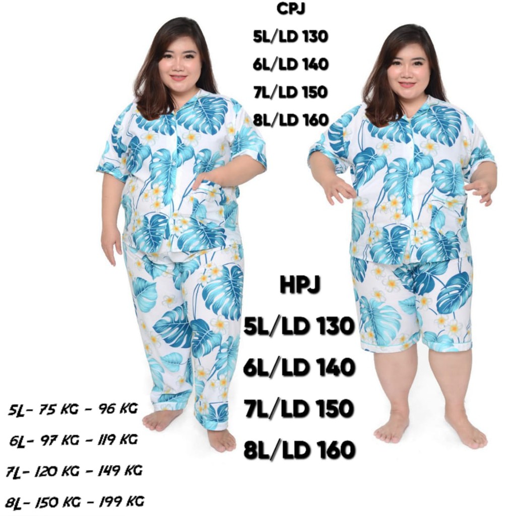 Piyama jumbo celana pendek/hotpant big size LD 130 / set baju tidur lengan pendek karakter cewek-HPJ/5L DAUN BOLONG