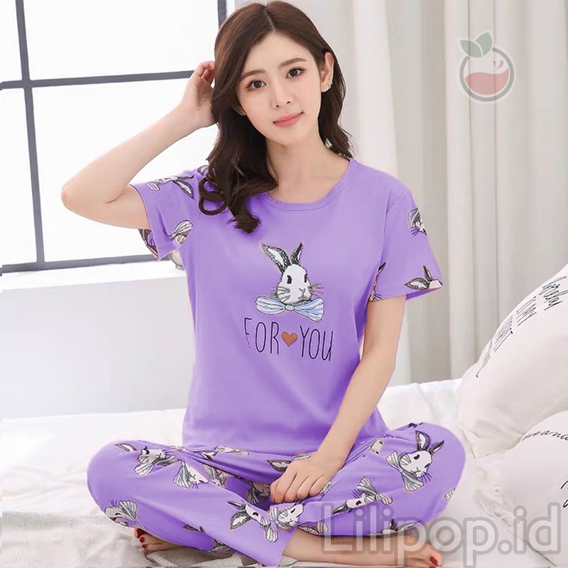 Baju Tidur Stelan Wanita Celana Panjang Dewasa Allsize Cp-For you ungu
