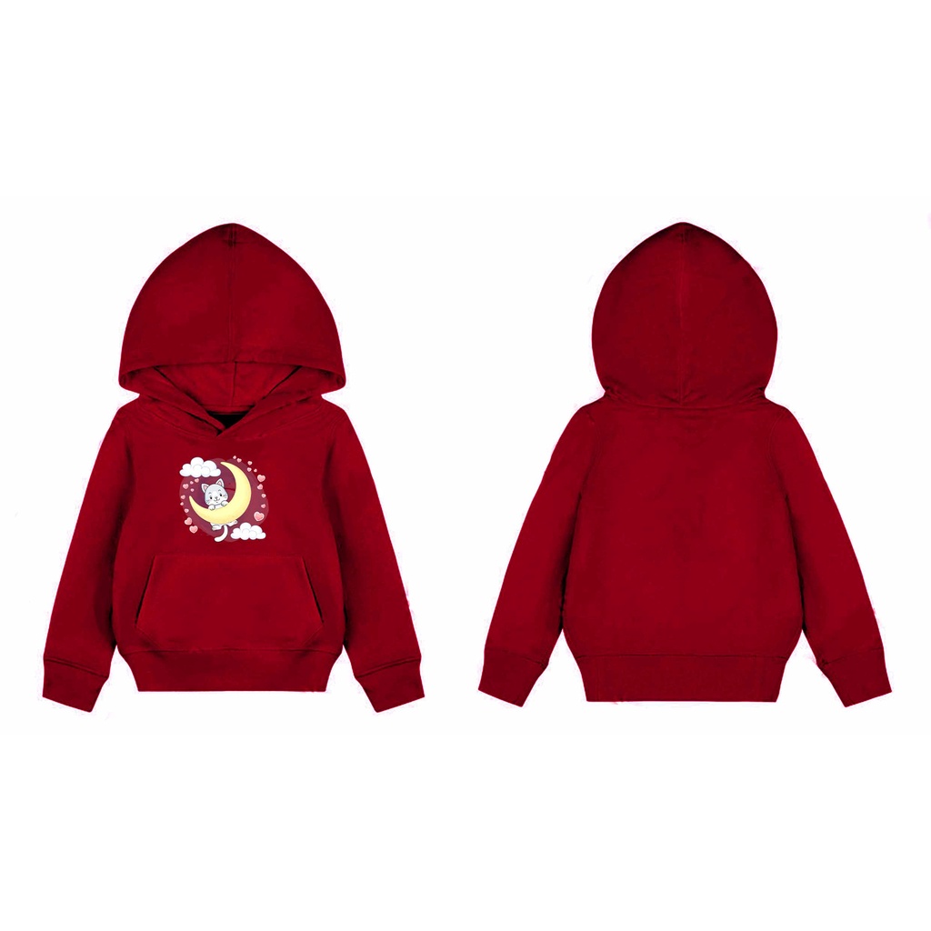 Hoodie Cat Moon Sweater Pakaian Fleece Anak M -XL